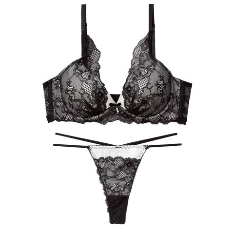 3/16新作!アリュールミッドナイトレース育乳脇高ブラジャー&バック透けTバックショーツ［激売れ］(ホワイト-A65/ショーツM)