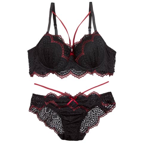 12/10新作!【EFサイズ】ノクターンレースコード育乳脇高ブラジャー&バック透けフルバックショーツ［大人気］(ブラック-E65/ショーツM)