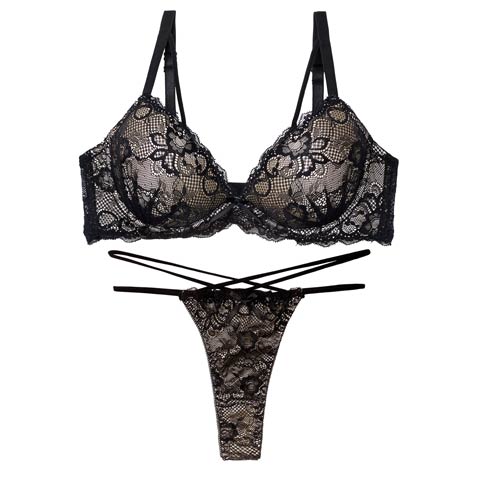 1/26新作!エターナルヌーディーレースブラジャー&バック透けTバックショーツ［激売れ］(ブラック-A65/ショーツM)