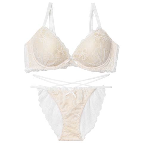 1/26新作!【EFサイズ】エターナルヌーディーレースブラジャー&バック透けフルバックショーツ［大人気］(ホワイト-E65/ショーツM)