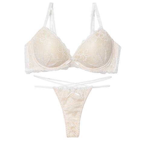 1/26新作!【EFサイズ】エターナルヌーディーレースブラジャー&バック透けTバックショーツ［大人気］(ホワイト-E65/ショーツM)
