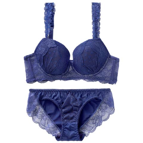 4/29新作!スウィートハートレーシィ育乳脇高ブラジャー&フルバックショーツ［激売れ］(ネイビー-A65/ショーツM)
