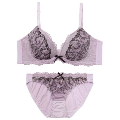 4/15新作!ノワールレーシィフルール育乳脇高ブラジャー&フルバックショーツ［激売れ］(パープル-A65/ショーツM)