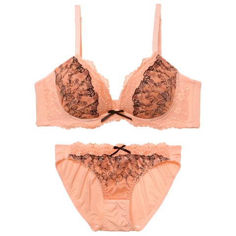 4/15新作!ノワールレーシィフルール育乳脇高ブラジャー&フルバックショーツ［激売れ］(オレンジ-A65/ショーツM)