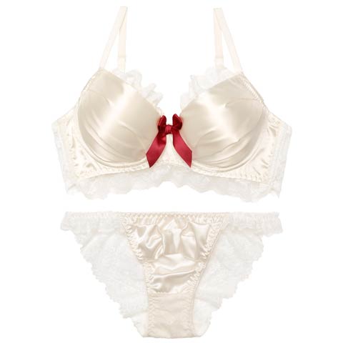 1/26新作!ロマンティックリボンサテン育乳脇高ブラジャー＆バック透けフルバックショーツ［激売れ］(オフホワイト-A65/ショーツM)