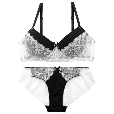 4/1新作!ガーリーモノトーンレースブラジャー&バック透けフルバックショーツ［激売れ］(ホワイト-A65/ショーツM)