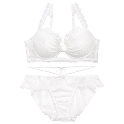 4/22新作!【かとゆり着用】ドーリーリボンコードブラジャー&バック透けフルバックショーツ［激売れ］(ホワイト-A65/ショーツM)