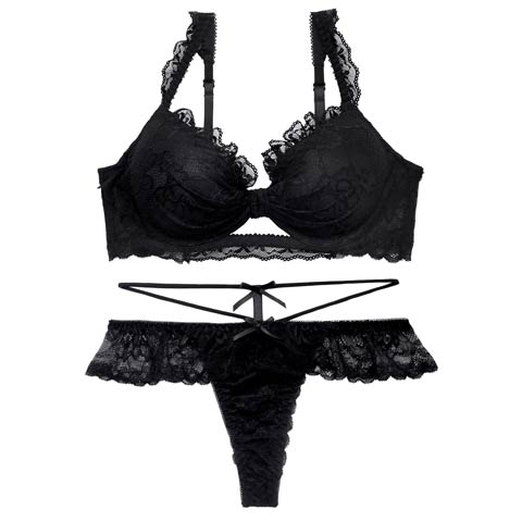 4/22新作!【かとゆり着用】ドーリーリボンコードブラジャー&バック透けTバックショーツ［激売れ］(ブラック-A65/ショーツM)