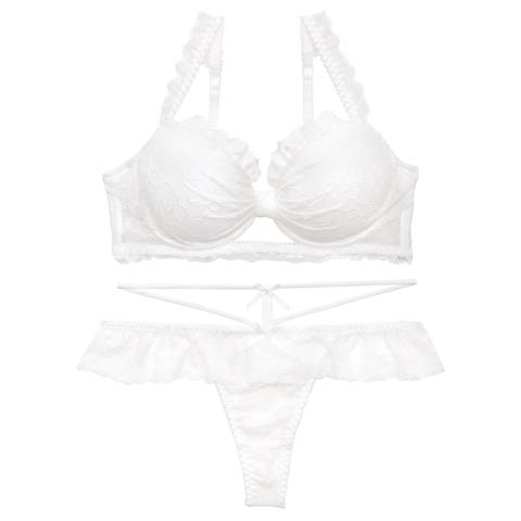 4/22新作!【かとゆり着用】ドーリーリボンコードブラジャー&バック透けTバックショーツ［激売れ］(ホワイト-A65/ショーツM)