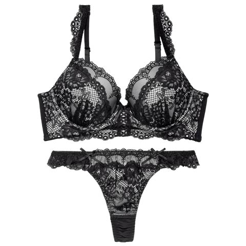 4/24新作!ビターレースアップ育乳脇高ブラジャー&Tバックショーツ［激売れ］(ブラック-B65/ショーツM)