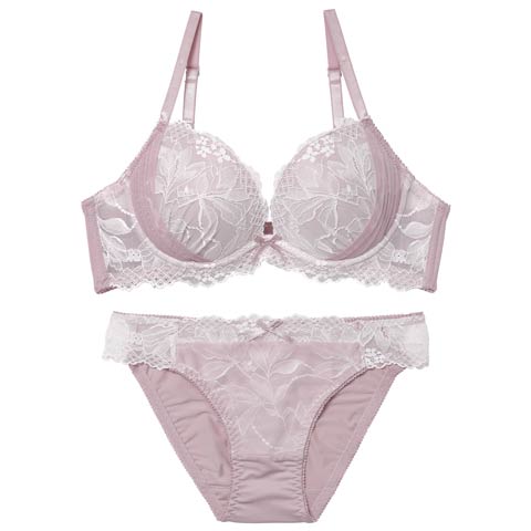 1/5新作!ボタニカルレースチュールブラジャー＆フルバックショーツ［激売れ］(ピンク-B65/ショーツM)