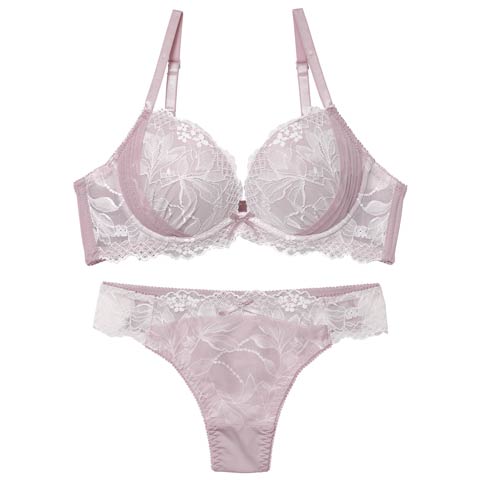 1/5新作!ボタニカルレースチュールブラジャー＆Tバックショーツ［激売れ］(ピンク-B65/ショーツM)