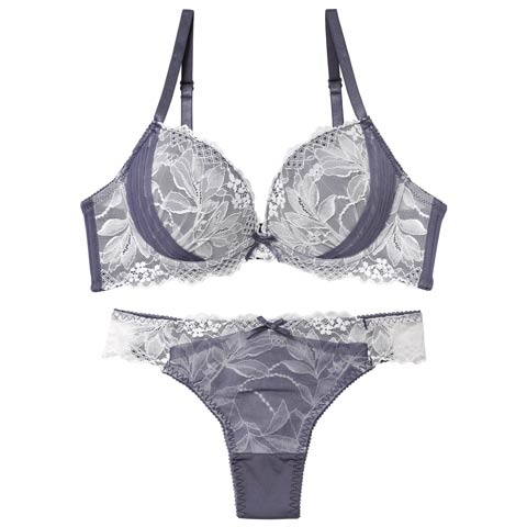 1/5新作!ボタニカルレースチュールブラジャー＆Tバックショーツ［激売れ］(ブルー-B65/ショーツM)