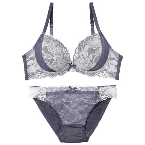 1/5新作!【GHサイズ】ボタニカルレースチュールブラジャー＆フルバックショーツ［大人気］(ブルー-G80/ショーツL)