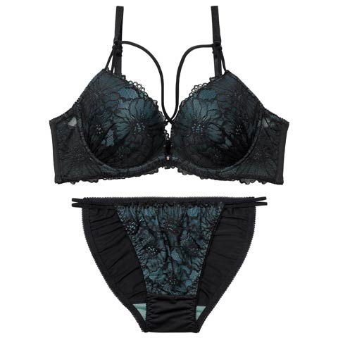 2/23新作!【三上悠亜着用】【EFサイズ】シックフラワーコードレースブラジャー&フルバックショーツ［大人気］(グリーン-E70/ショーツM)