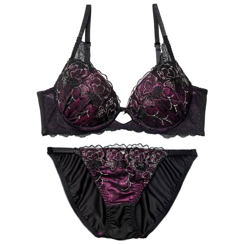 1/9新作!【三上悠亜着用】ディープノクターンフラワーブラジャー&フルバックショーツ［激売れ］(ディープパープル-A70/ショーツM)