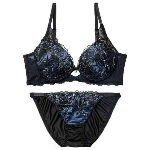 1/9新作!【三上悠亜着用】ディープノクターンフラワーブラジャー&フルバックショーツ［激売れ］(ブルー-A70/ショーツM)