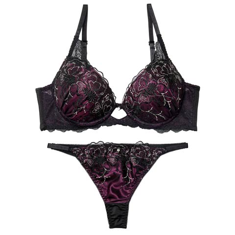 1/9新作!【三上悠亜着用】ディープノクターンフラワーブラジャー&Tバックショーツ［激売れ］(ディープパープル-A70/ショーツM)