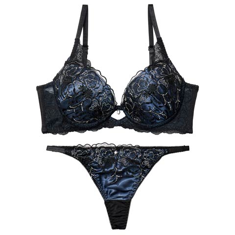 1/9新作!【三上悠亜着用】ディープノクターンフラワーブラジャー&Tバックショーツ［激売れ］(ブルー-A70/ショーツM)