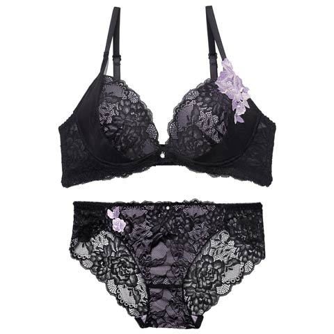 12/10新作!【三上悠亜着用】クラシックレーシィローズブラジャー&バック透けフルバックショーツ［激売れ］(ブラック-B65/ショーツM)