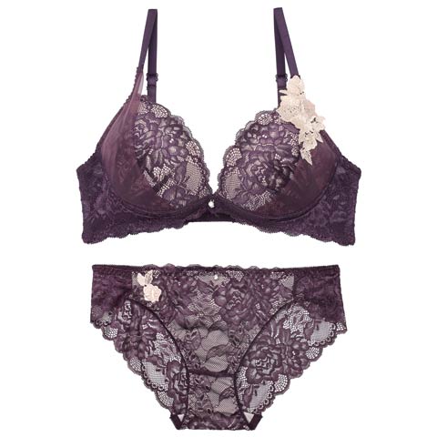 12/10新作!【三上悠亜着用】クラシックレーシィローズブラジャー&バック透けフルバックショーツ［激売れ］(ディープパープル-B65/ショーツM)