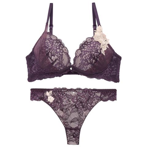 12/10新作!【三上悠亜着用】クラシックレーシィローズブラジャー&バック透けTバックショーツ［激売れ］(ディープパープル-B65/ショーツM)
