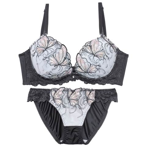 10/25再販!ミスティックバタフライ育乳脇高ブラジャー&フルバックショーツ［激売れ］(ブルー-A70/ショーツM)