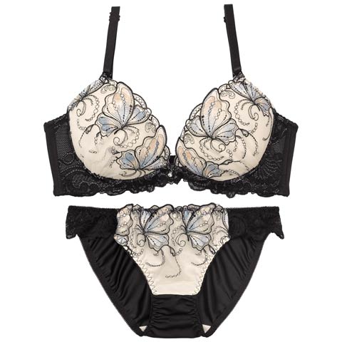 10/25再販!ミスティックバタフライ育乳脇高ブラジャー&フルバックショーツ［激売れ］(クリーム-A70/ショーツM)