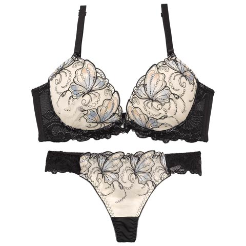 10/6新作!ミスティックバタフライ育乳脇高ブラジャー&Tバックショーツ［激売れ］(クリーム-A70/ショーツM)