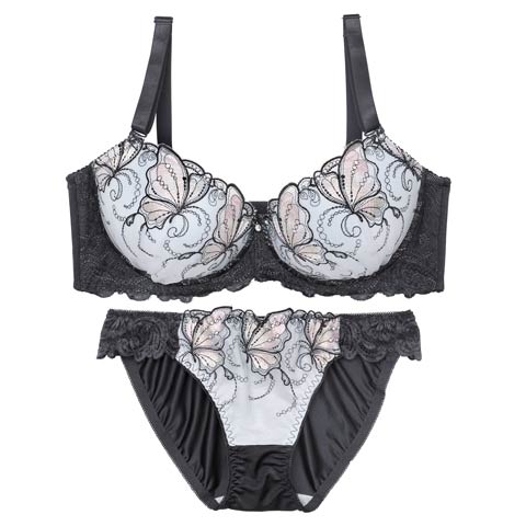 10/25再販!【EFサイズ】ミスティックバタフライ育乳脇高ブラジャー&フルバックショーツ［大人気］(ブルー-E70/ショーツM)