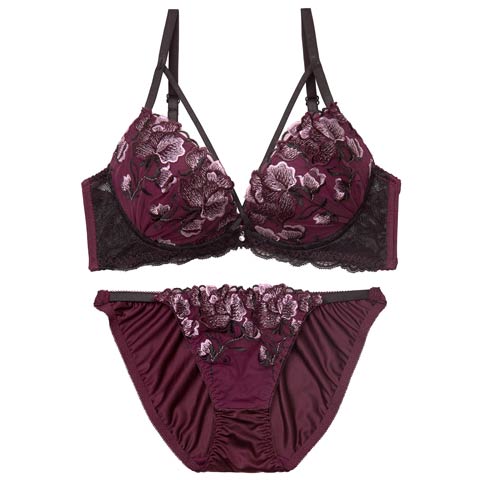 3/11新作!【三上悠亜着用】グロリアスコードフラワーブラジャー&フルバックショーツ［激売れ］(ワインレッド-B65/ショーツM)