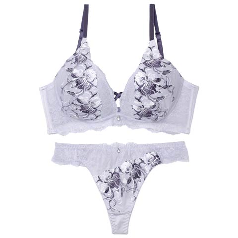 2/2新作!グレースクロスフラワー育乳脇高ブラジャー&Tバックショーツ［激売れ］(ライトグレー-A70/ショーツM)