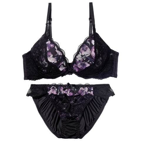 2/18新作!ピュアローズヴェールブラジャー&フルバックショーツ［激売れ］(ブラック-A70/ショーツM)