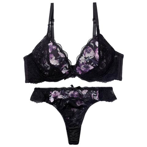 2/18新作!ピュアローズヴェールブラジャー&Tバックショーツ［激売れ］(ブラック-A70/ショーツM)