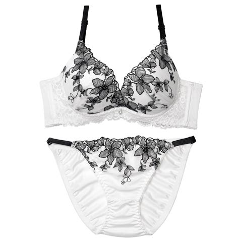 12/8新作!ミステリアスシアーブルーム育乳脇高ブラジャー&フルバックショーツ［激売れ］(ホワイト-B65/ショーツM)