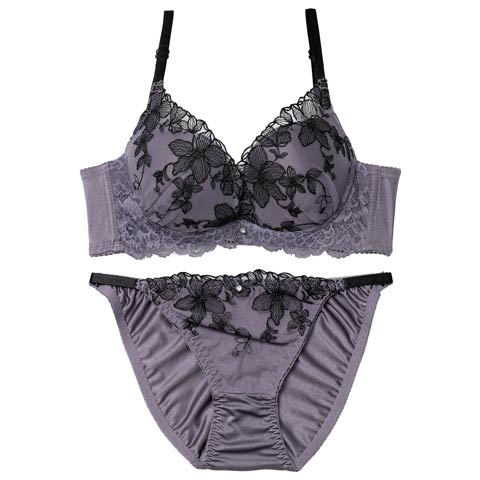 12/8新作!ミステリアスシアーブルーム育乳脇高ブラジャー&フルバックショーツ［激売れ］(ダークグレー-B65/ショーツM)