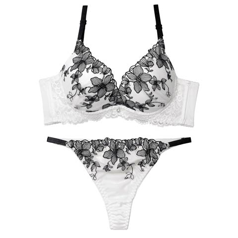 12/8新作!ミステリアスシアーブルーム育乳脇高ブラジャー&Tバックショーツ［激売れ］(ホワイト-B65/ショーツM)