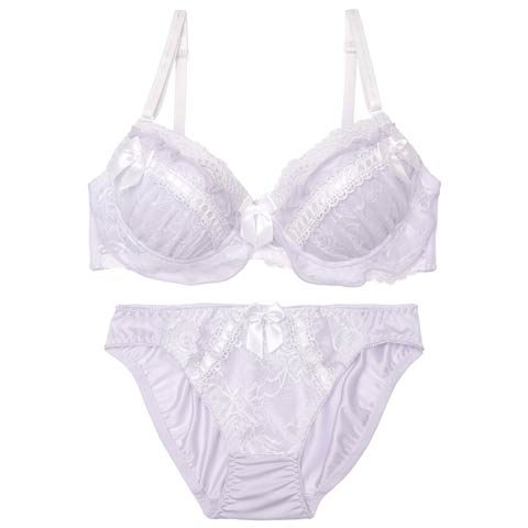 ピュアリーリボンレースブラジャー&フルバックショーツ［激売れ］(ラベンダー-A70/ショーツM)