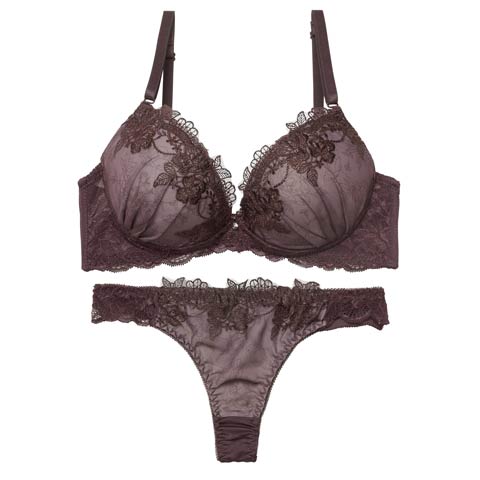 2/13新作!【三上悠亜着用】ブロッサムダークレースブラジャー&Tバックショーツ［激売れ］(ディープパープル-A70/ショーツM)