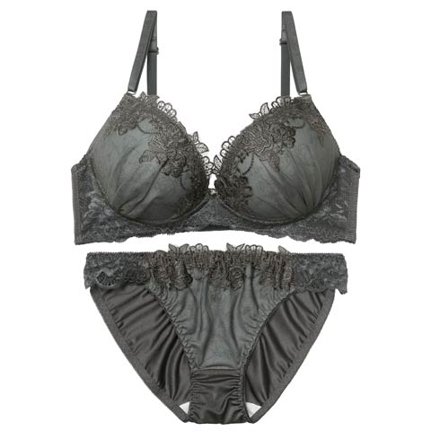 2/13新作!【三上悠亜着用】【EFサイズ】ブロッサムダークレースブラジャー&フルバックショーツ［大人気］(グリーン-E70/ショーツM)