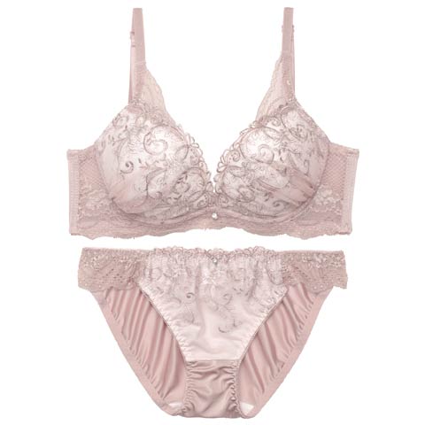 グレイスフラワーアイビー育乳脇高ブラジャー&フルバックショーツ［激売れ］(ピンクベージュ-A70/ショーツM)