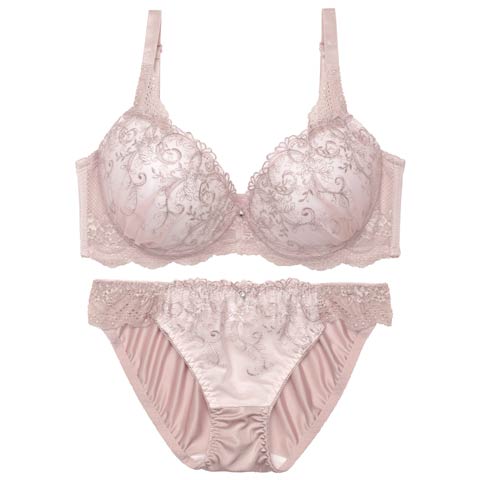 【EFサイズ】グレイスフラワーアイビー育乳脇高ブラジャー&フルバックショーツ［大人気］(ピンクベージュ-E70/ショーツM)