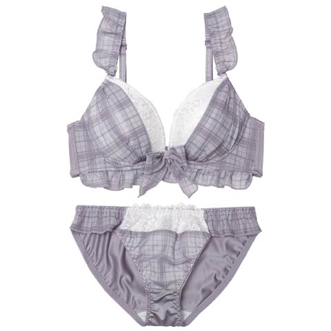 11/12新作!シュクレチェックシフォンブラジャー&フルバックショーツ［激売れ］(ブルーグレー-A70/ショーツM)