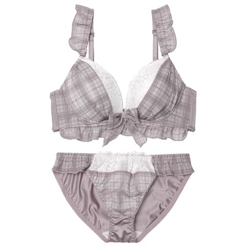 11/12新作!シュクレチェックシフォンブラジャー&フルバックショーツ［激売れ］(グレー-A70/ショーツM)