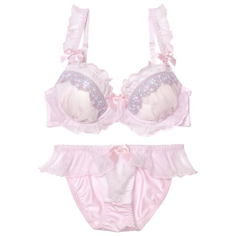 10/29新作!スウィートフリルエンブロイダリーブラジャー&フルバックショーツ［激売れ］(ピンク-A70/ショーツM)