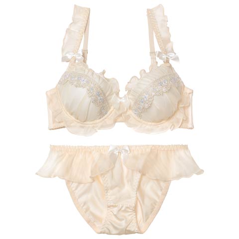 10/29新作!スウィートフリルエンブロイダリーブラジャー&フルバックショーツ［激売れ］(クリーム-A70/ショーツM)