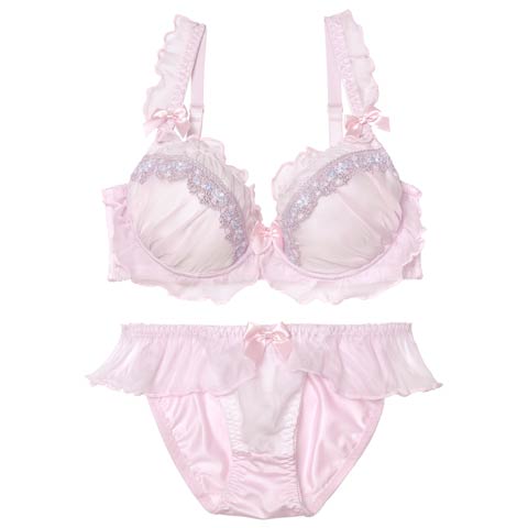 10/29新作!【EFサイズ】スウィートフリルエンブロイダリーブラジャー&フルバックショーツ［大人気］(ピンク-E70/ショーツM)