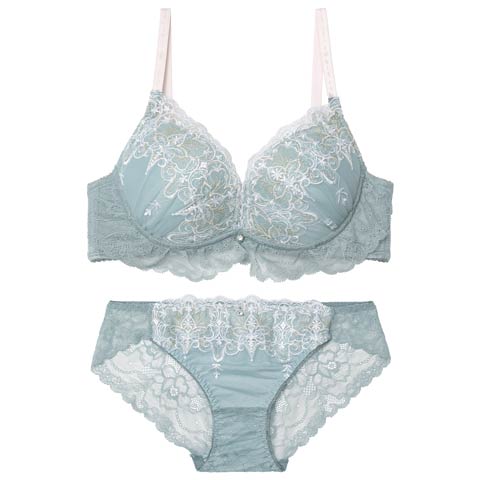 10/27新作!ルミナスティアラレースブラジャー&バック透けフルバックショーツ［激売れ］(グリーン-A70/ショーツM)