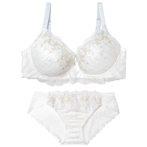 10/27新作!【EFサイズ】ルミナスティアラレースブラジャー&バック透けフルバックショーツ［大人気］(ホワイト-E70/ショーツM)
