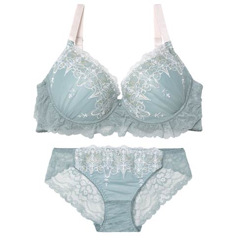 10/27新作!【EFサイズ】ルミナスティアラレースブラジャー&バック透けフルバックショーツ［大人気］(グリーン-E70/ショーツM)